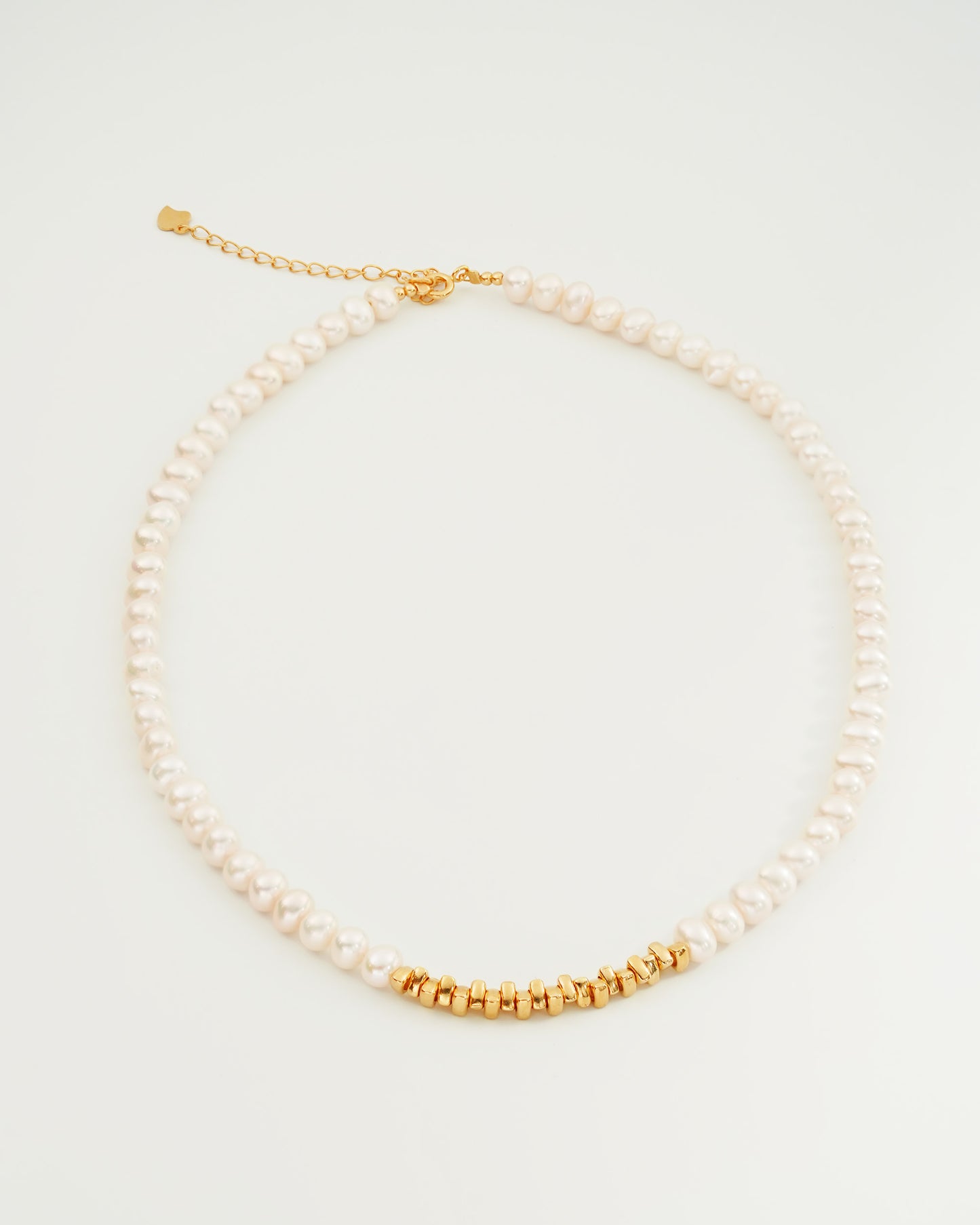 Irregular Silver Bead Pearl Necklace, top view