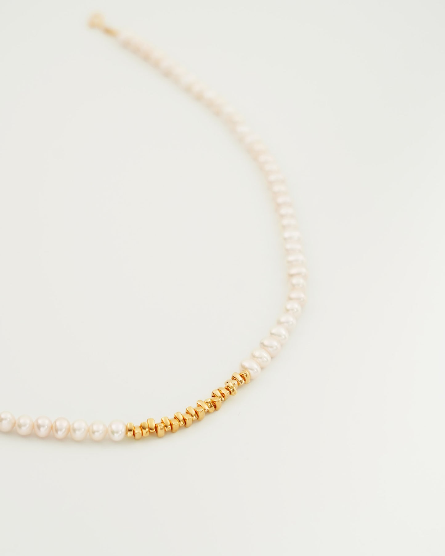 Irregular Silver Bead Pearl Necklace, side view