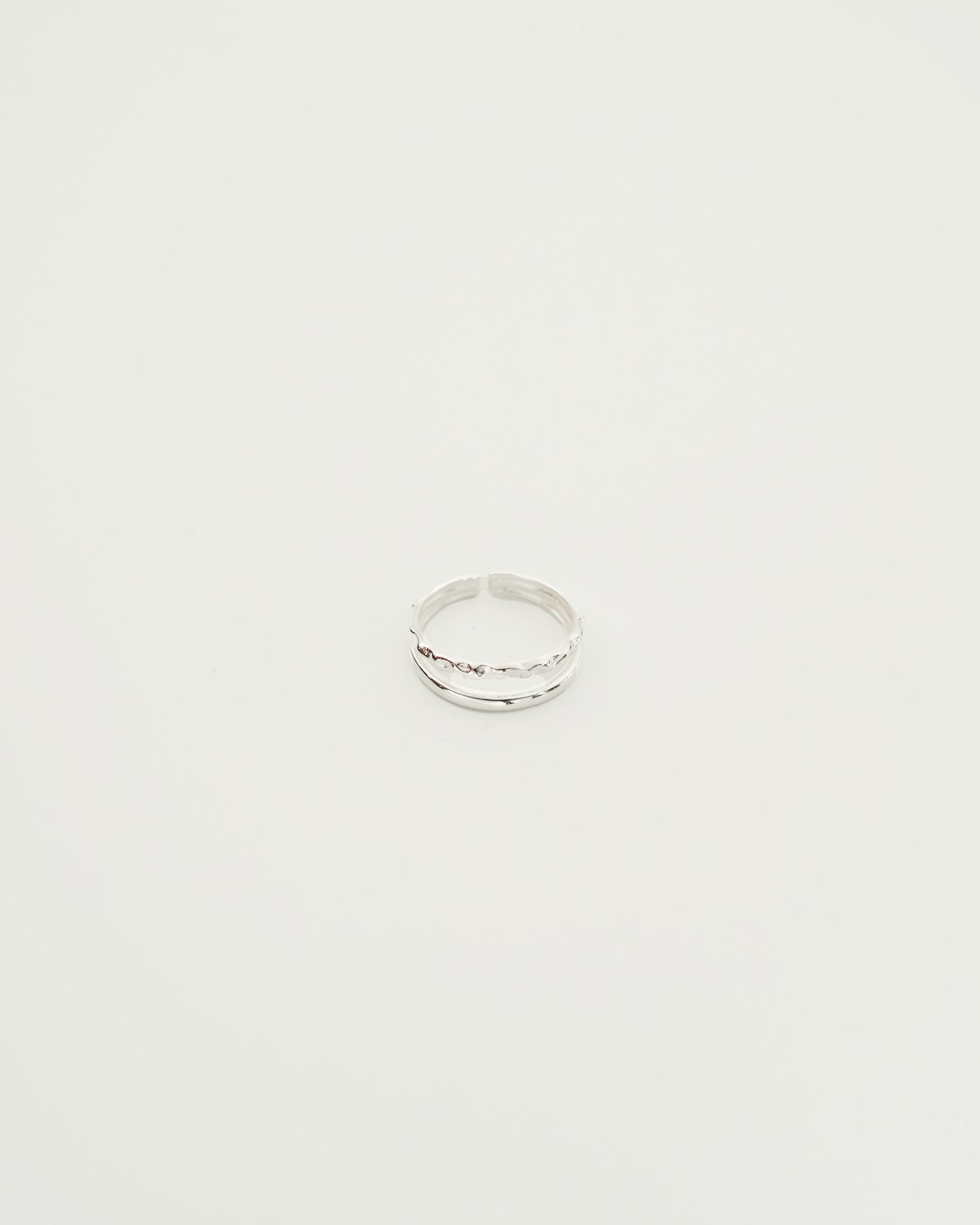 Double Stacked Hammered Ring in Silver, front view