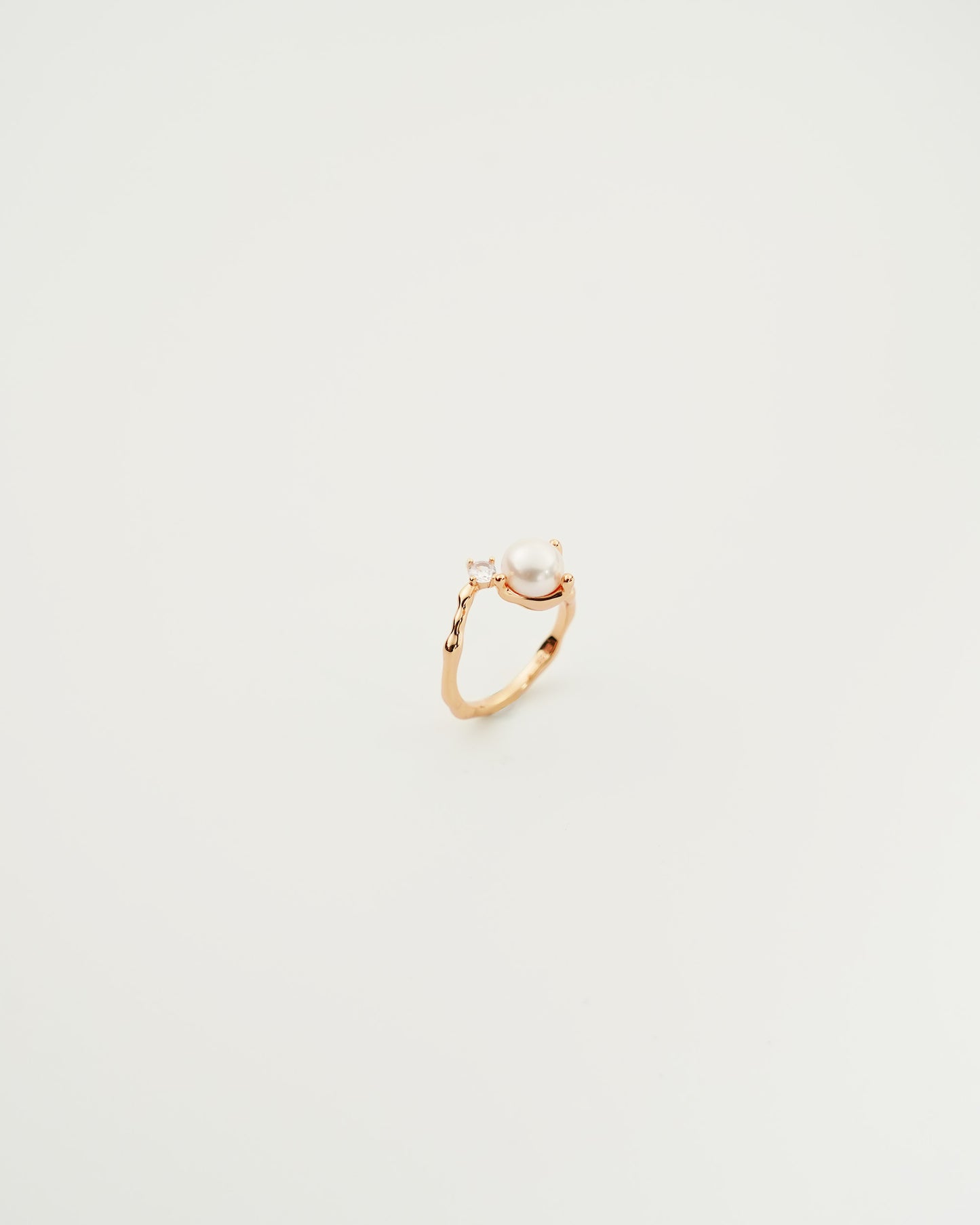 Pearl and Zircon Open Ring, top view