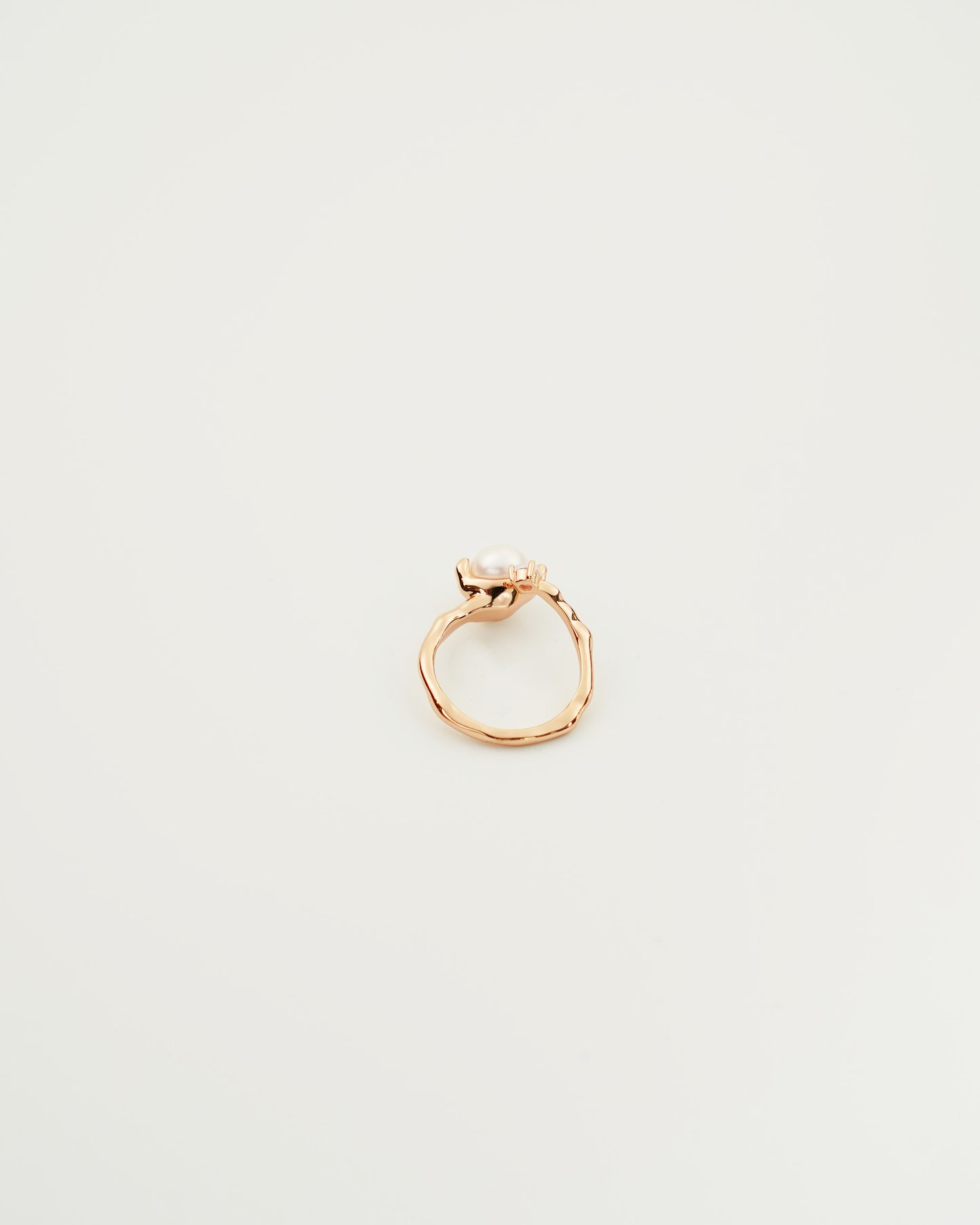 Pearl and Zircon Open Ring, back view