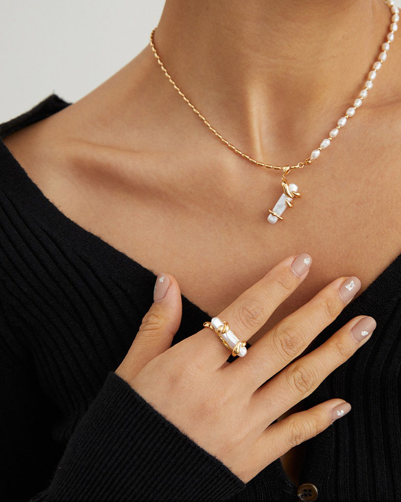 Enlaced Baroque Pearl Ring, worn view