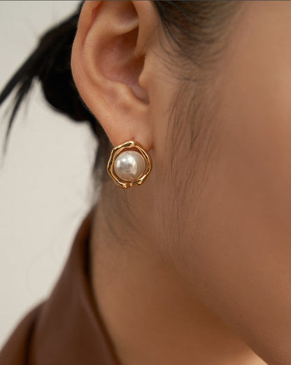 Essential Bold Pearl Studs, worn view