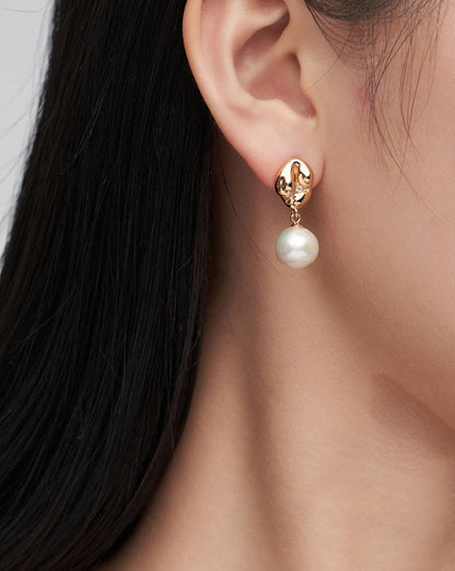 Sculptural Baroque Pearl Drop Earrings, worn view