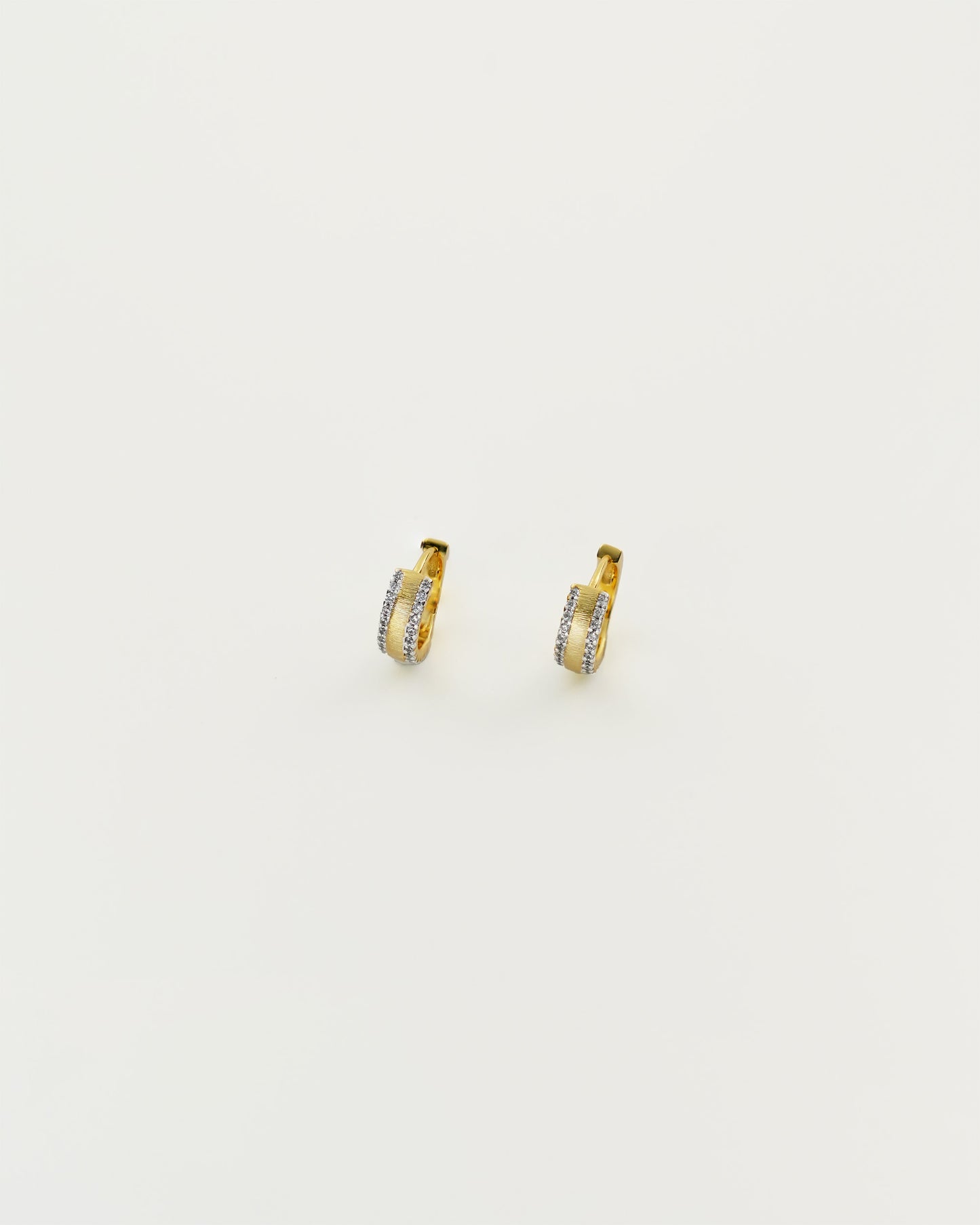 Two-Tone Brushed Gold Huggie Earrings, top view