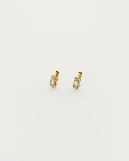 Two-Tone Brushed Gold Huggie Earrings, top view