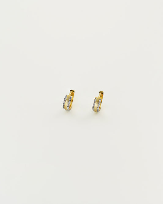 Two-Tone Brushed Gold Huggie Earrings, top view