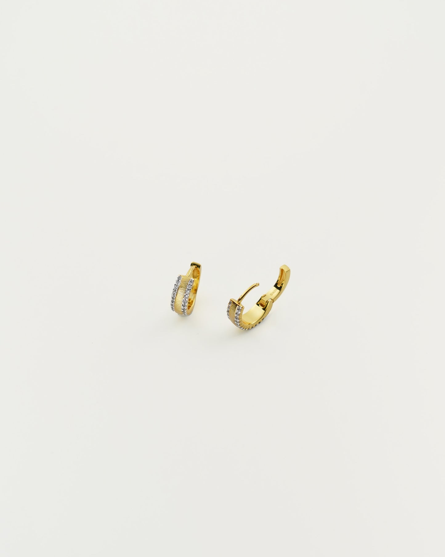 Two-Tone Brushed Gold Huggie Earrings, top view