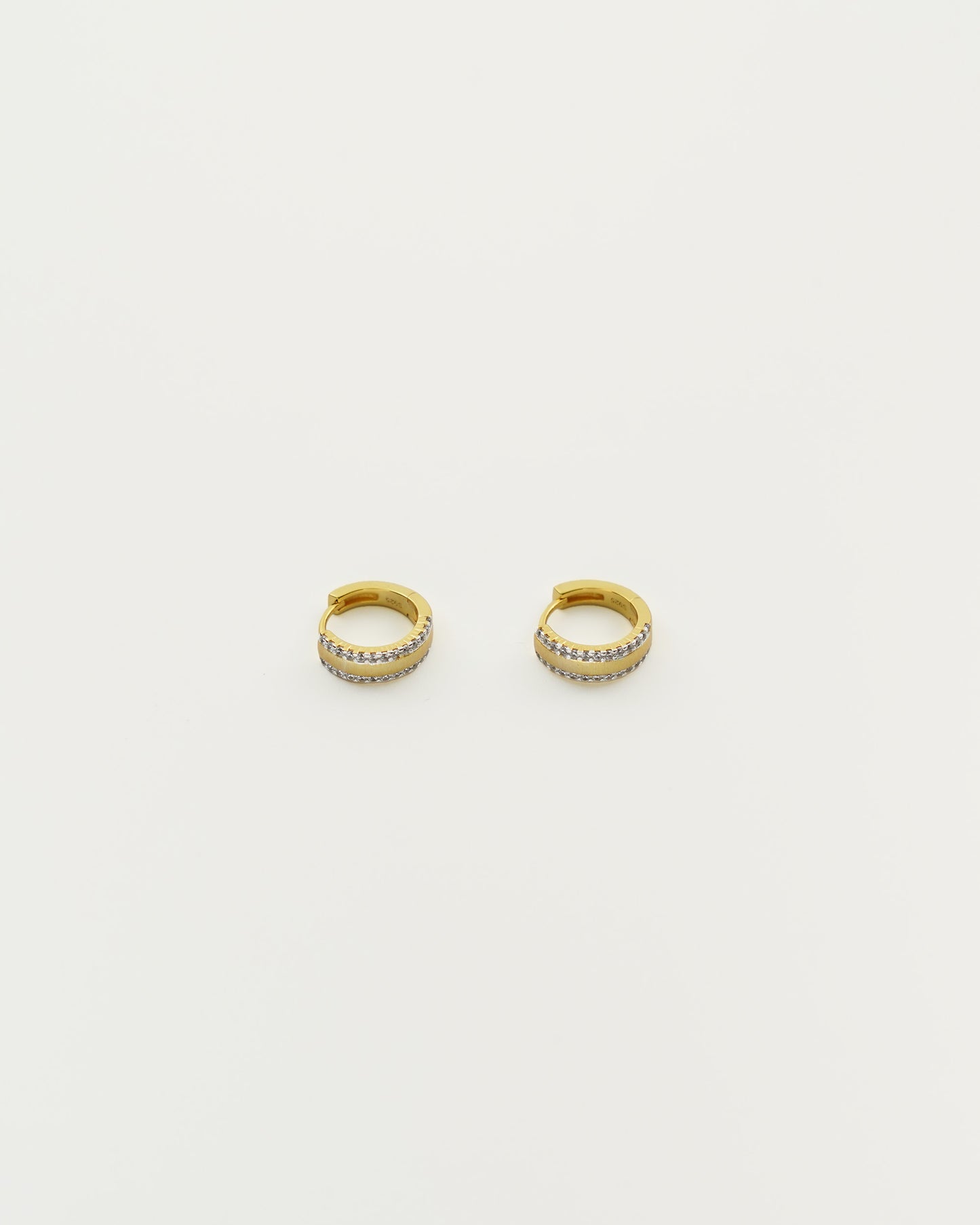 Two-Tone Brushed Gold Huggie Earrings, top side view