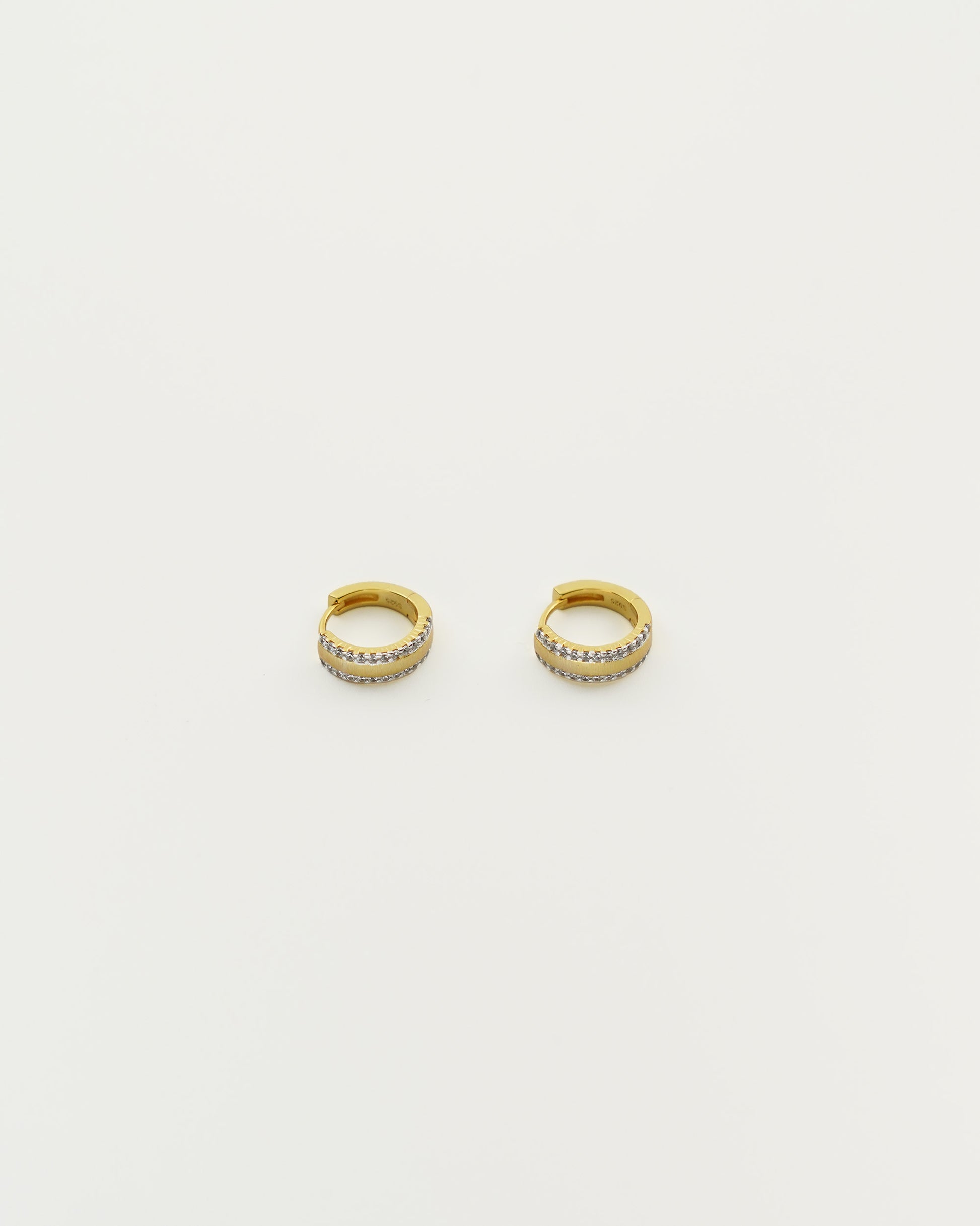 Two-Tone Brushed Gold Huggie Earrings, top side view