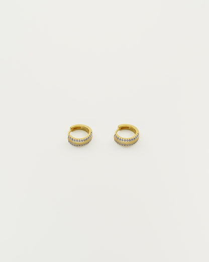 Two-Tone Brushed Gold Huggie Earrings, top side view