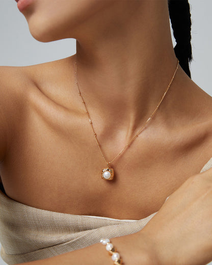 Square Drop Pearl Necklace, worn view