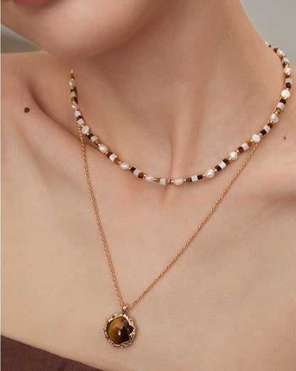 Gemstone and Pearl Beaded Choker, worn view