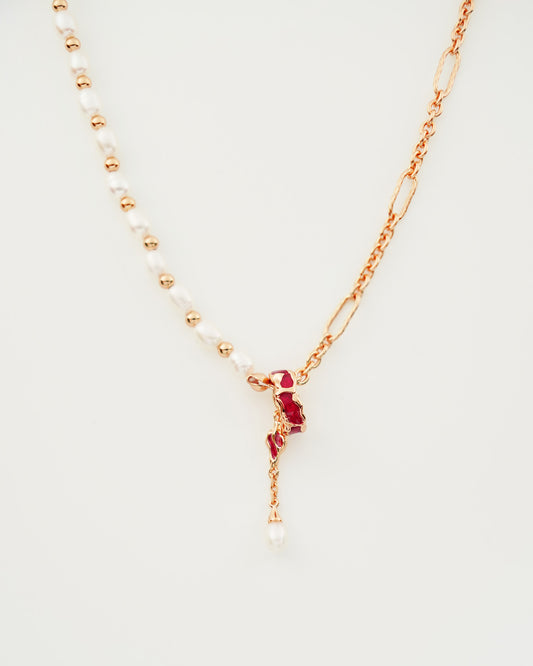 Enamel Pearl Necklace, close-up view