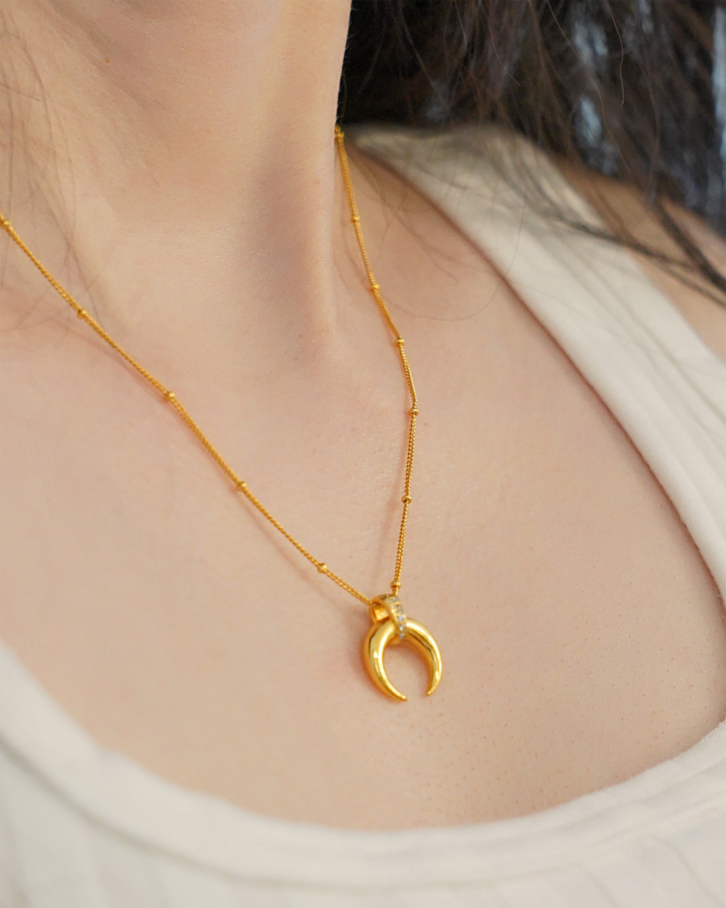 Crescent Moon Pendant Necklace, worn view