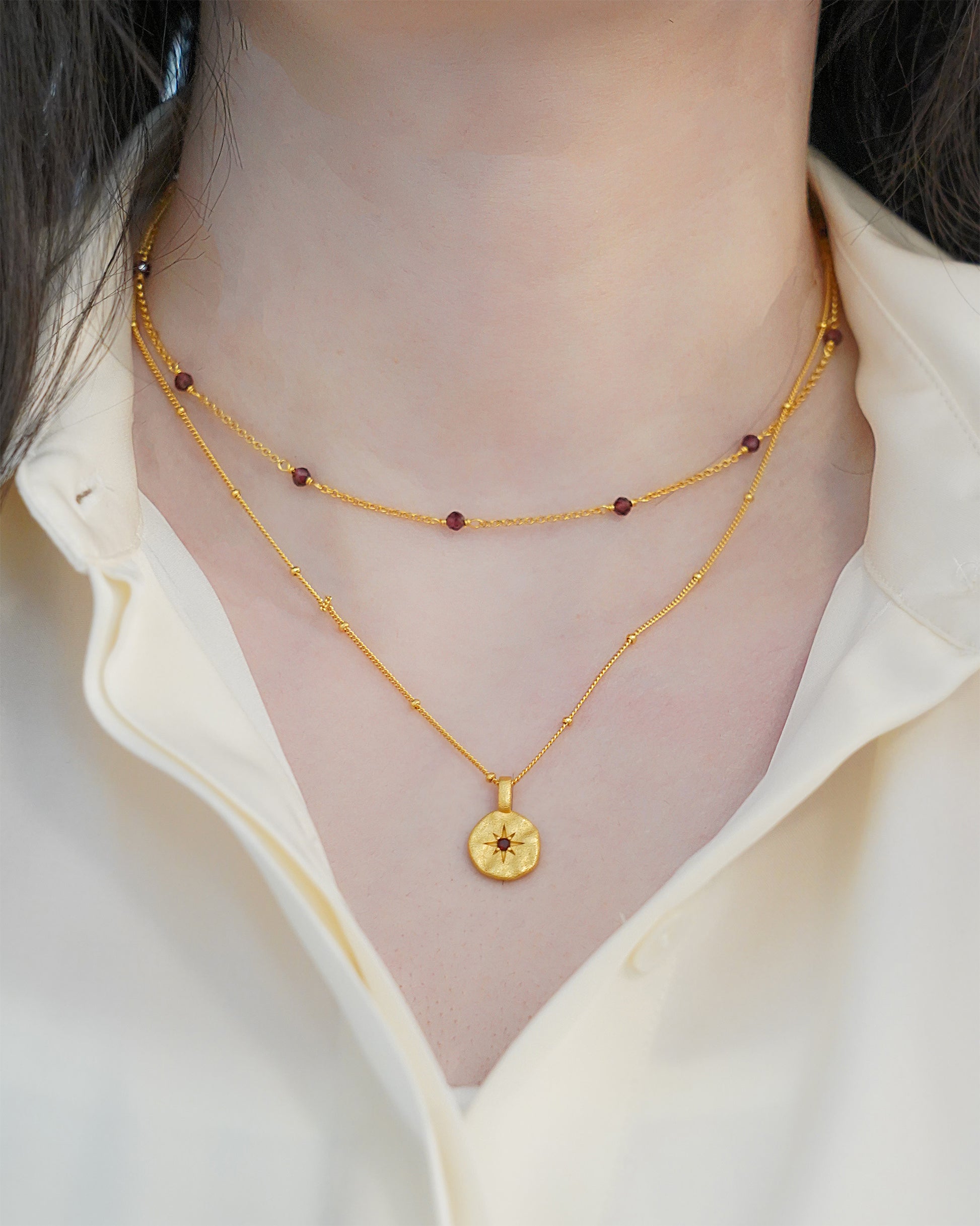 Garnet Beaded Choker Necklace, worn view