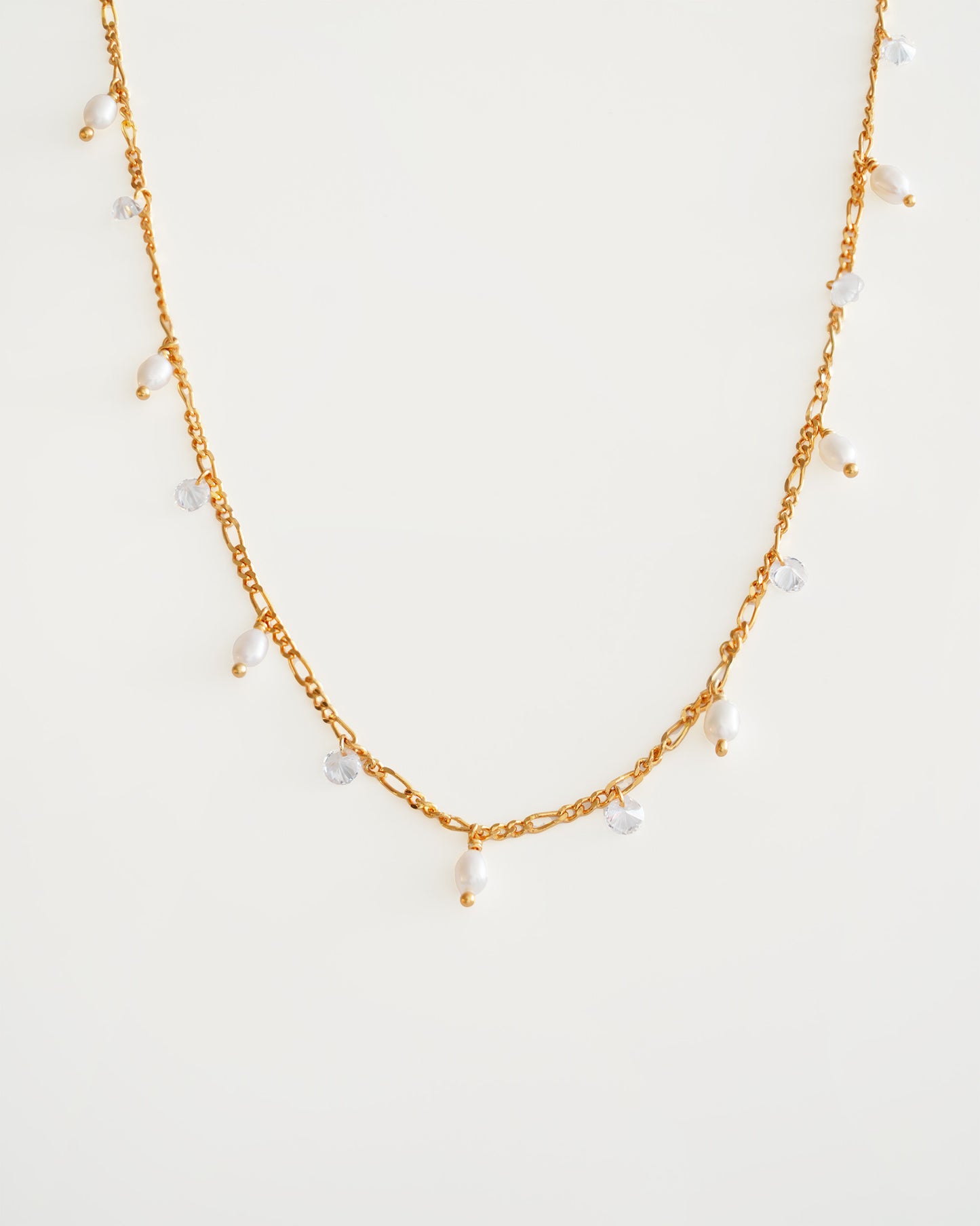 Pearl & Zirconia Station Necklace - close-up view