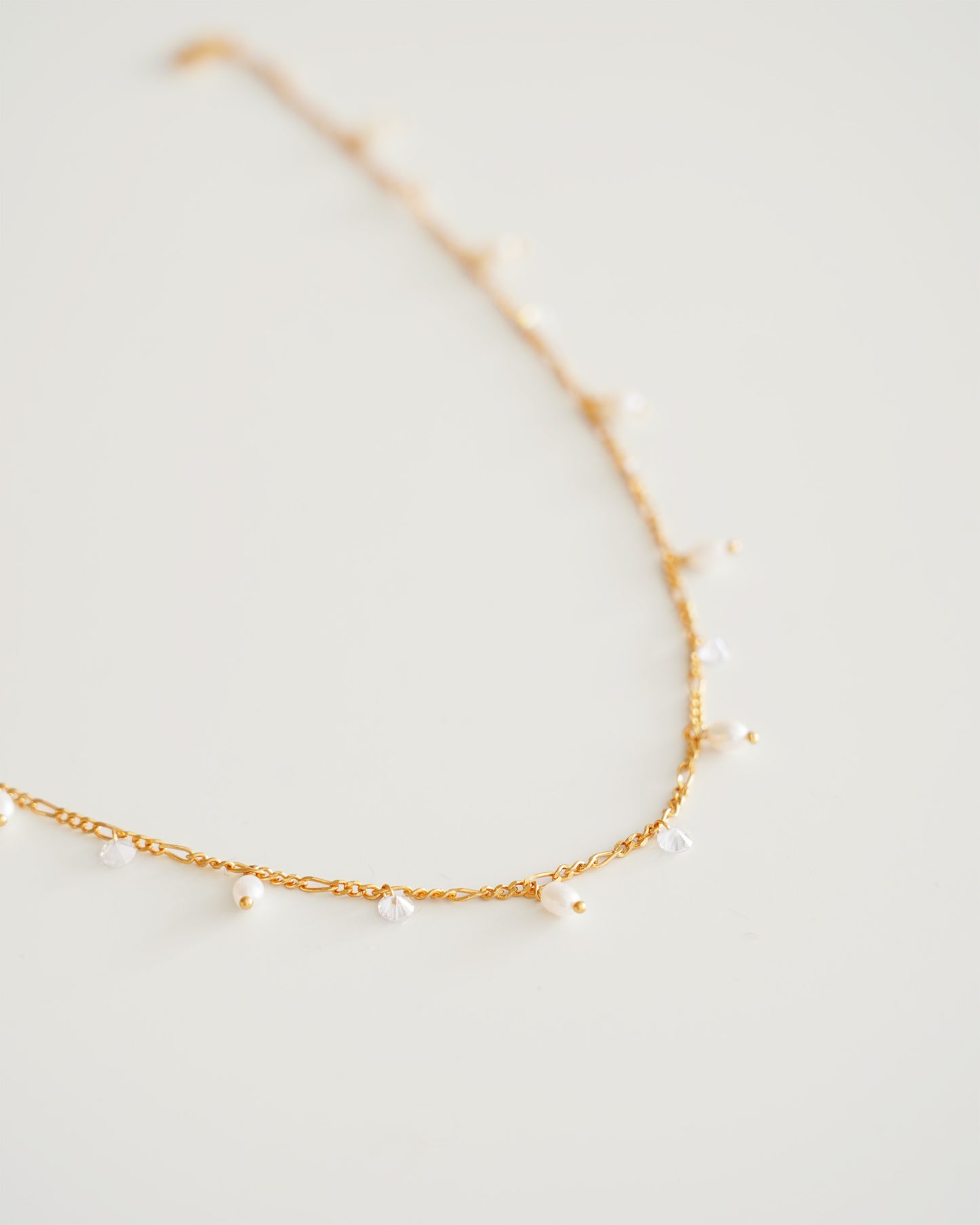 Pearl & Zirconia Station Necklace - side view