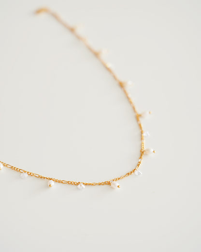 Pearl & Zirconia Station Necklace - side view