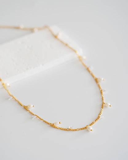 Pearl & Zirconia Station Necklace - side view