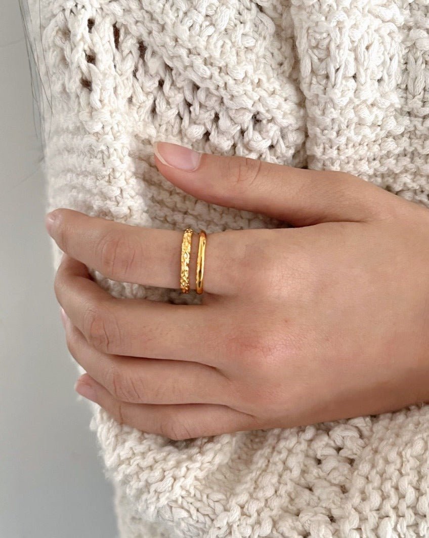 Double Stacked Hammered Ring, worn view