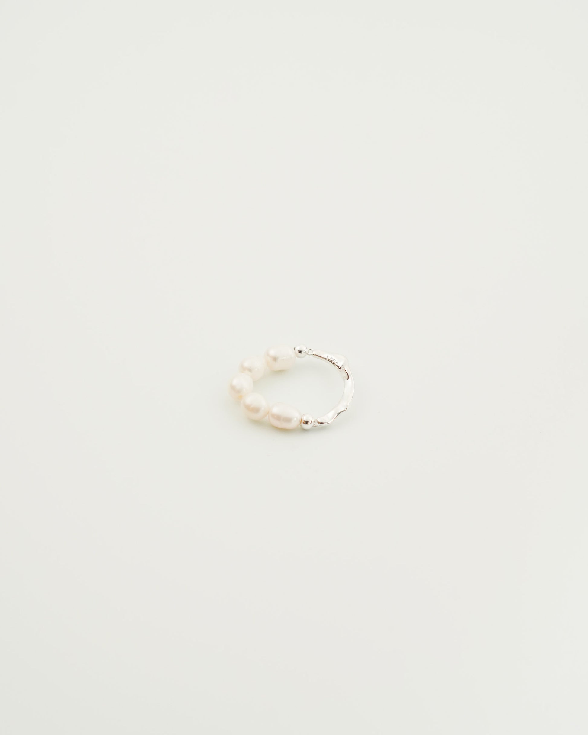 Irregular Pearl Ring in Silver, side view