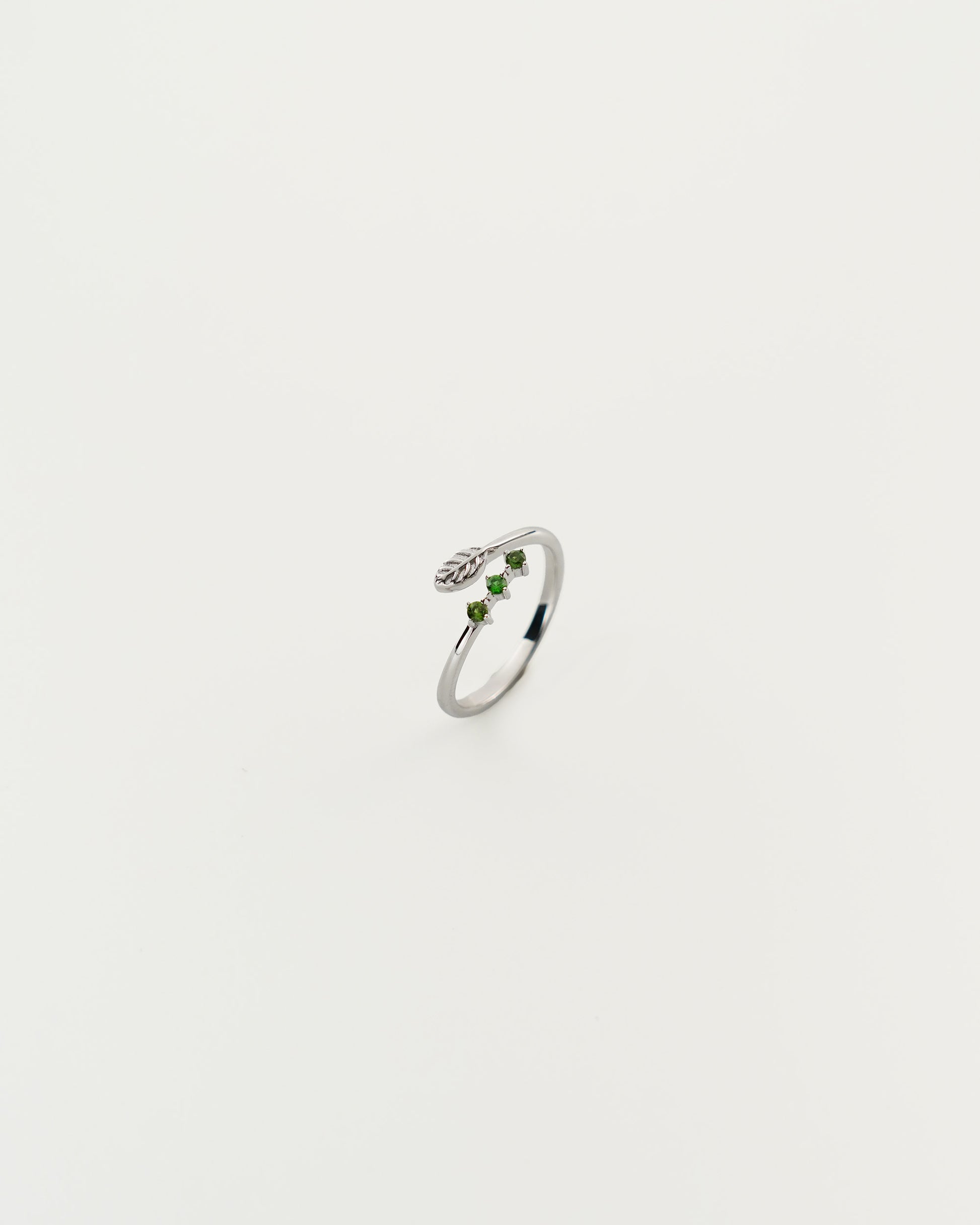 Leaf & Trio Gemstone Open Ring, top view