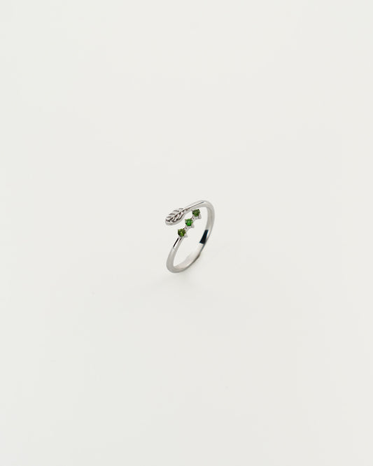 Leaf & Trio Gemstone Open Ring, top view