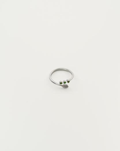 Leaf & Trio Gemstone Open Ring, side view