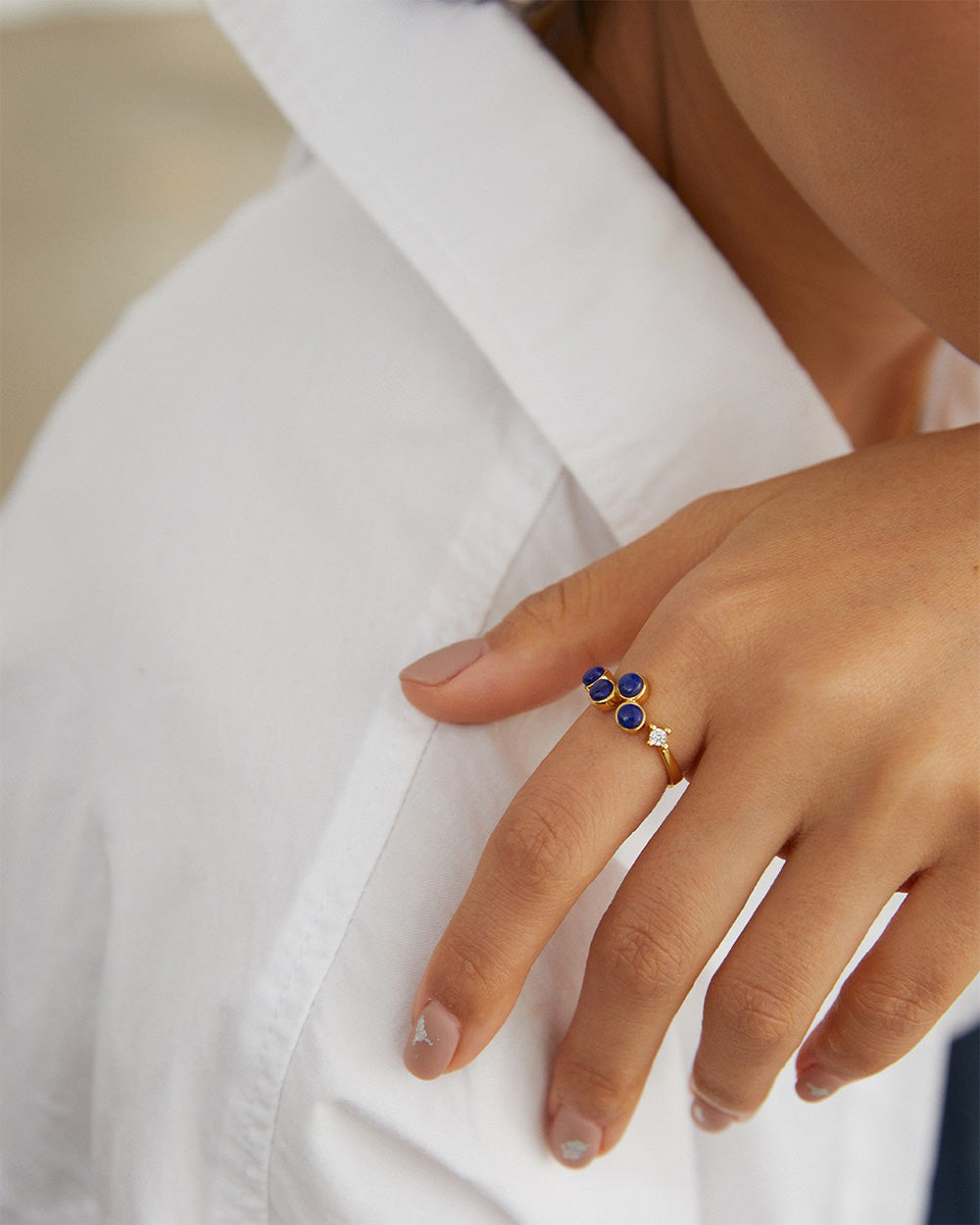 Lapis Lazuli Open Ring - worn view